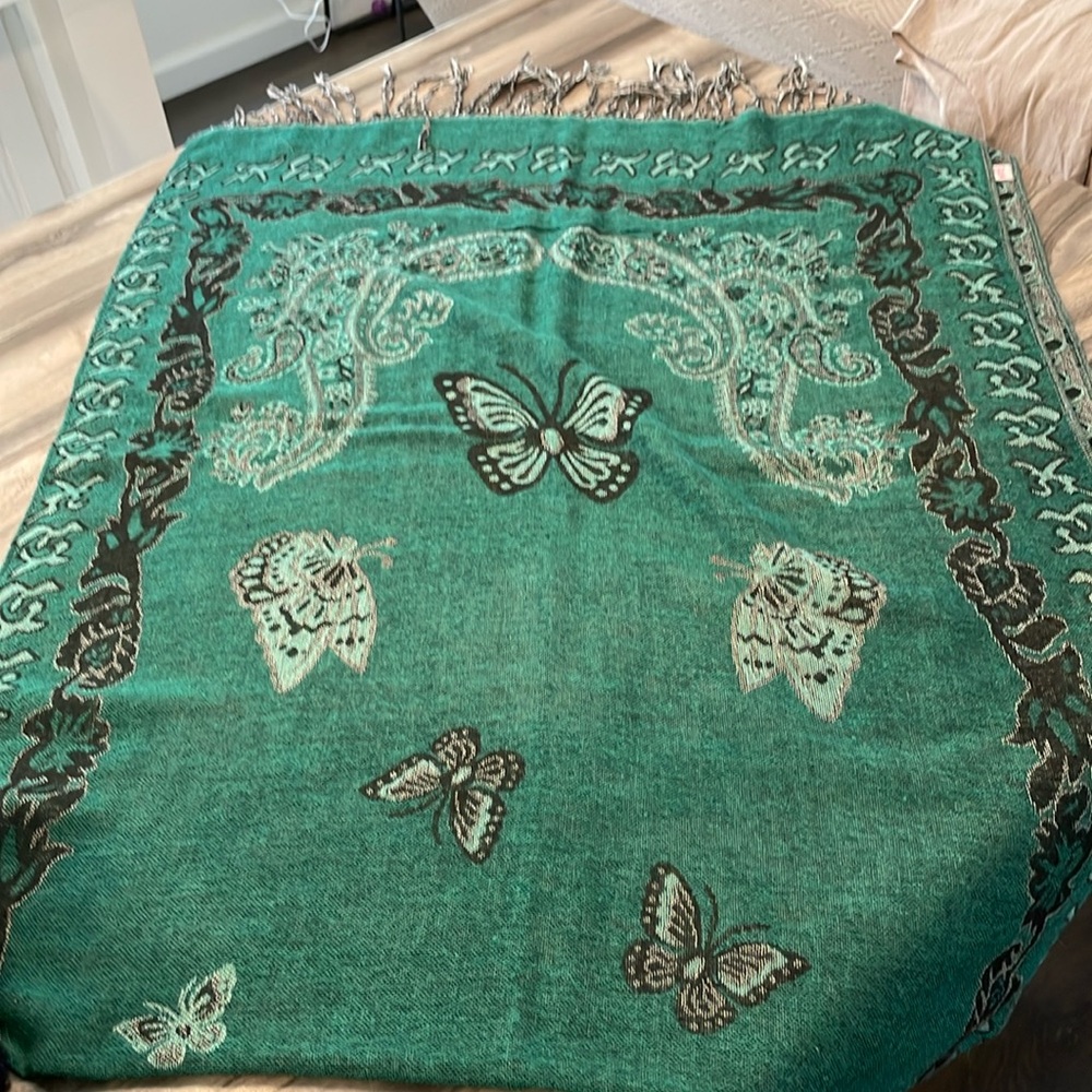 F.C. Pashmina green paisley and butterflies.